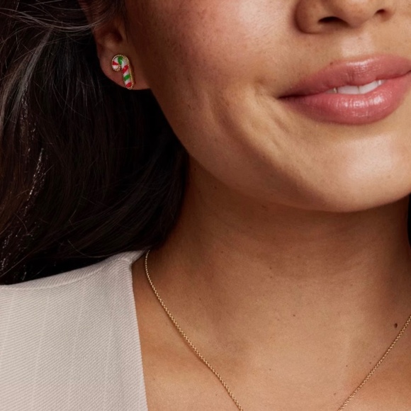 Kendra Scott Candy Cane Gold Stud Earrings in Red Green Mix - Picture 2 of 5